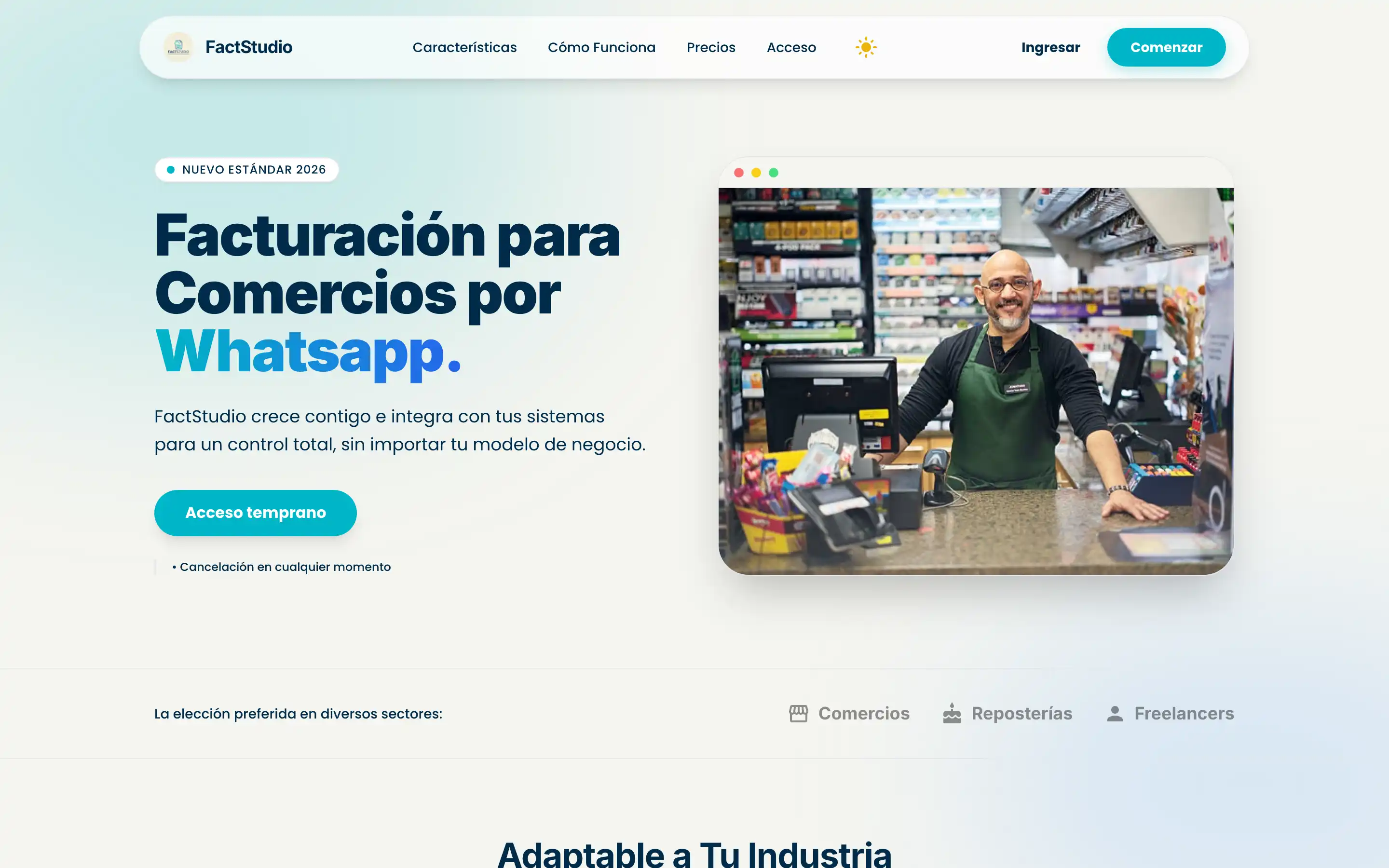 Página de inicio de la landing de FactStudio.