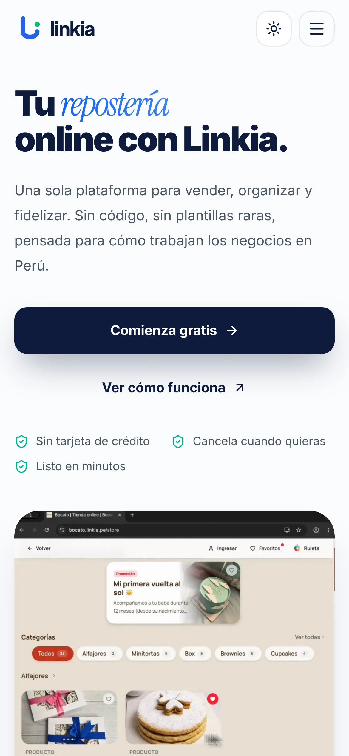 Página de inicio de Linkia en móvil.