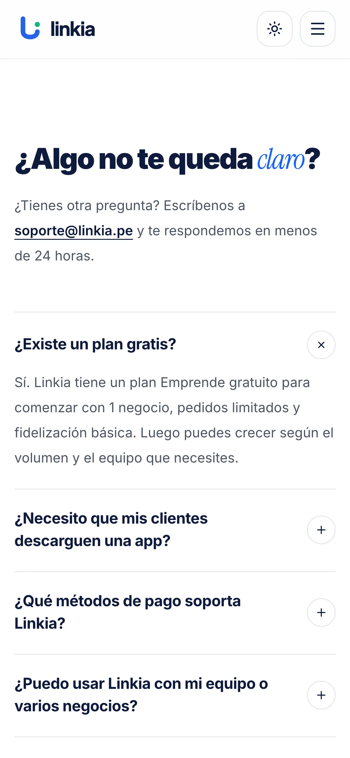 Preguntas frecuentes de Linkia en móvil.